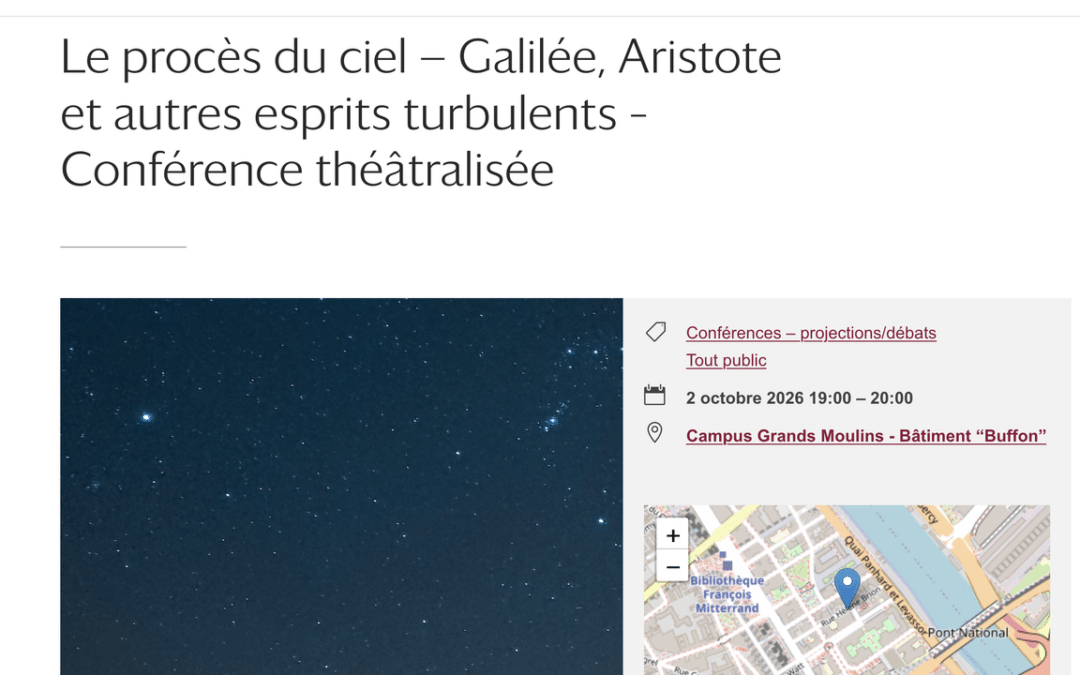Sylvain Chaty sur scène et en dédicace le 2 octobre à 19h à l’amphi Buffon (Paris 13e)